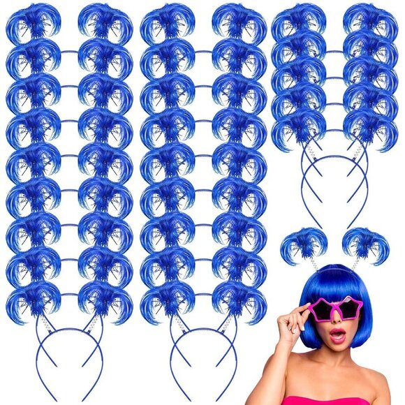 48 Pcs Halloween Pom Pom Headbands Blue Feather Party Accessories Women main image 6